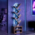 thumbnail image 2 of Casacomoda 6 Tier Tall Tree Bookshelf with LED Lights, Bookcase with Double Storage Cabinet, Narrow Corner Display Shelf, Floor Standing Organizer for Living Room, Bedroom, Home Office, Brown, 2 of 8