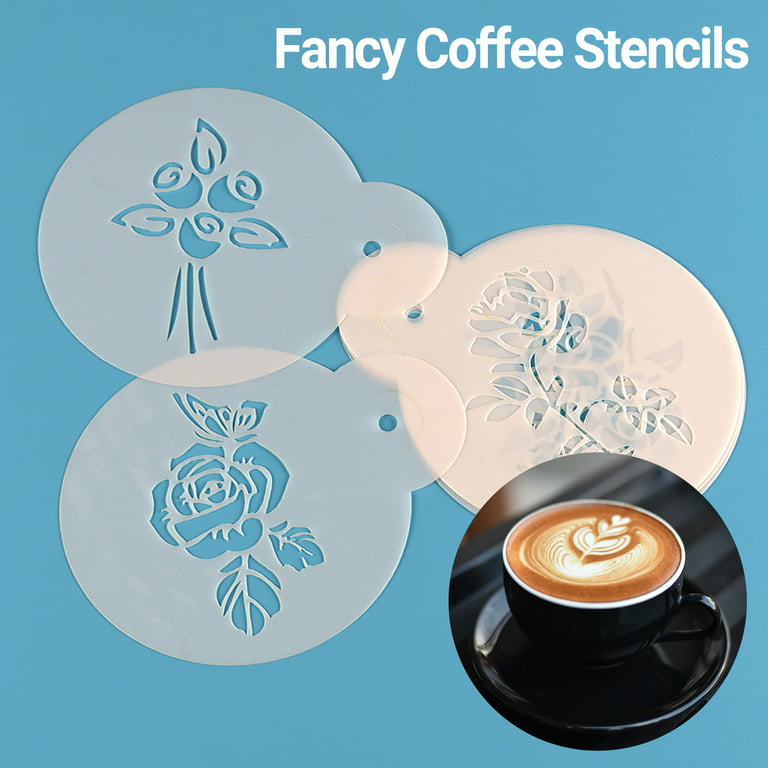 Yesbay 6Pcs Espresso Stencils Long-lasting Barista Tools Reusable Cocoa  Mold Fancy Coffee Stencils for Cafe