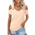 thumbnail image 4 of Giftesty Blouses for Women Dressy Casual Women Summer Sexy T- Shirt Cold Shoulder Pullover Blouse V-Neck Short Sleeve Solid Tops, 4 of 7