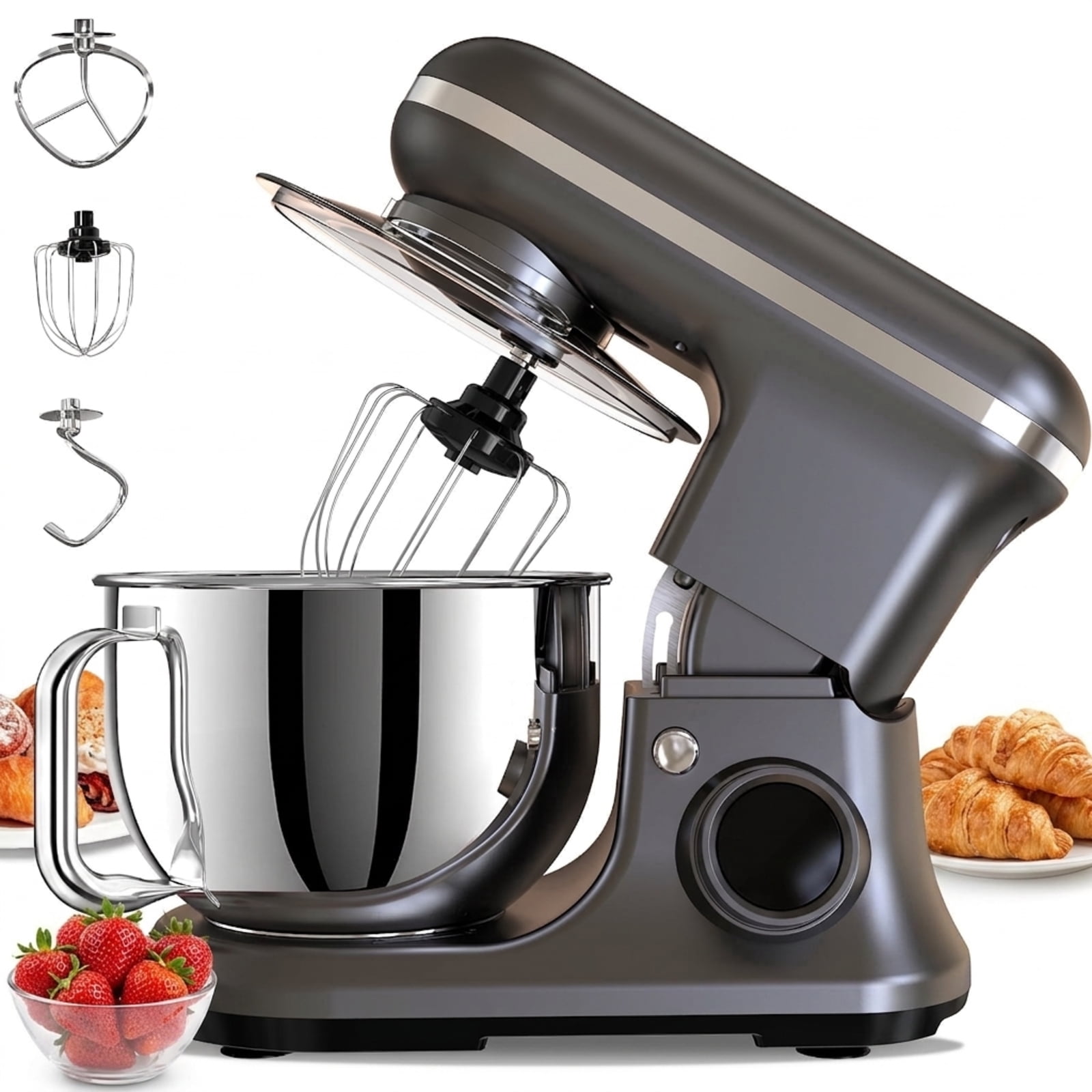 Fenbeli 5.5 Quart Stand Mixer  600W Tilt-Head Electric Kitchen Mixer with Digital LED Display  8 Speeds  Stainless Steel Bowl  Dough Hook  Whisk and Beater for Baking
