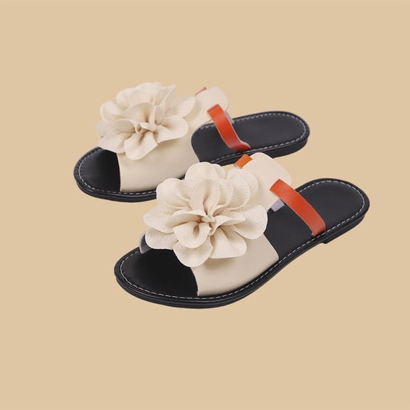 ATENAR Womens Sandals Slide Flat Women Sandals Summer Shoes Women Beige 7