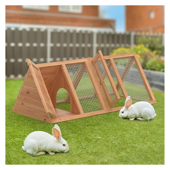 Outdoor Rabbit House Bunny Chicken Coop Wooden Small Animals Quail Cage Hamster Pet Run Cage Poultry Hutch with 2 Doors (46")