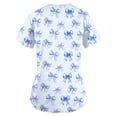 thumbnail image 4 of Medical Scrubs, Uniforms with Dual Pockets Cotton Hemp Blend Uniform Short Sleeve V-Neck Scrub Top Bow Print Healthcare Workwear Christmas Nurse Work Apparel Womens Nursing Blue 5Xl, 4 of 4