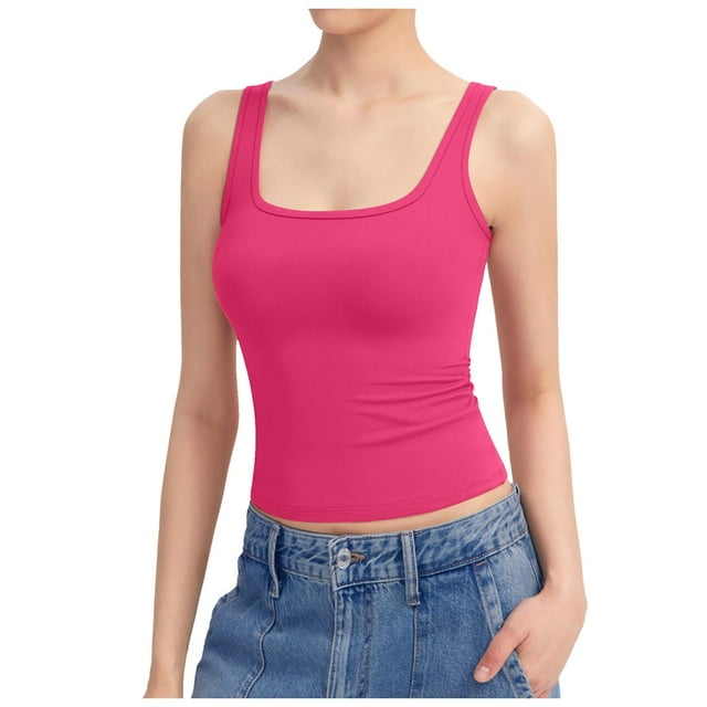 Lixiuxyad Boho Tank Tops Women's Square Neck Tank Top Sleeveless Double Lined Basic Tops Sharp Collection