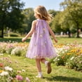 thumbnail image 5 of Flower Girl Dress Sleeveless Halter Neck Princess Tulle Dress Kids Summer Dresses Collar Bow Floral Embroidery Sundress for Wedding Party Birthday Casual Outfit(Purple,4-5 Years), 5 of 8
