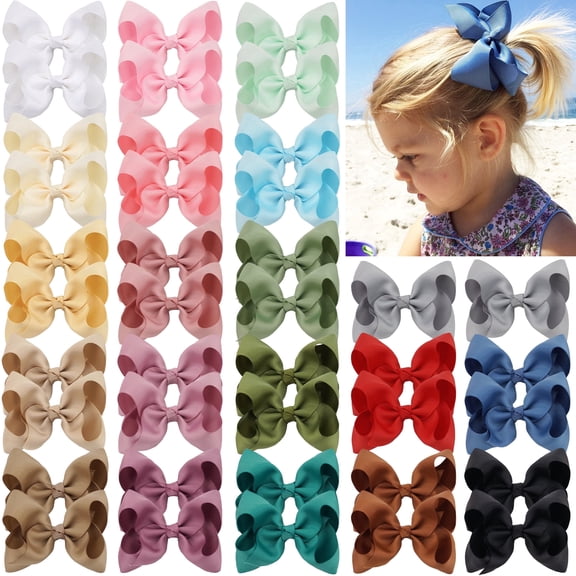 Shgiloo 40Pcs 4.5 inch Baby Hair Bows Alligator Clips Grosgrain Ribbon Big Bows Clips For Girls Toddlers Kids