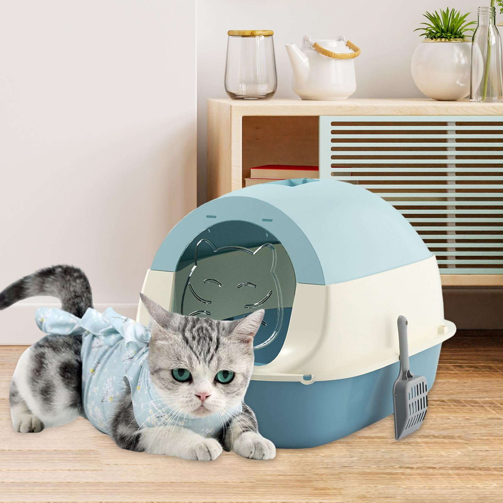 Bvdfgk Hooded Cat Litter Box Enclosed Cat Litter Box Easy to Clean Pet Supplies Sandbox blue