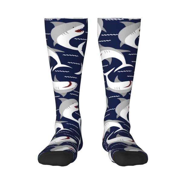 Fotbe Angry Shark Calcetas Divertidas Estampadas para Hombre y Mujer, Calcetas de Algodón hasta la Rodilla para Caminar, Correr, Enfermería y Embarazo