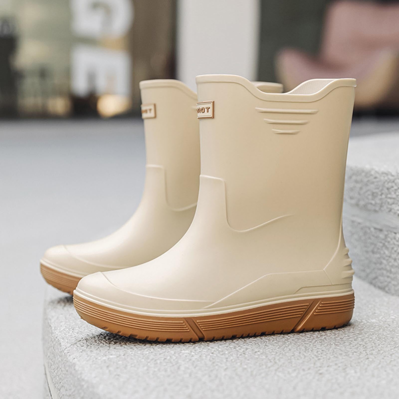 Wensltd Mid Calf Rain Boots for Men Solid Color Waterproof Rubber Shoes for Outdoor Short Tube Work Shoes