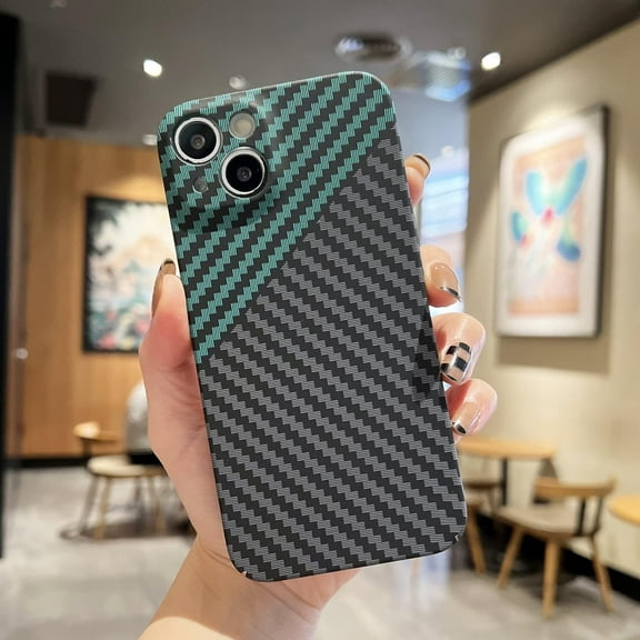 Compatible with iPhone 14 Pro Case Carbon Fiber Stripe Contrasting Colors TPU Ultra Thin Lightweight Soft Silicone Fashion Protection Shockproof Case for Women Man Green