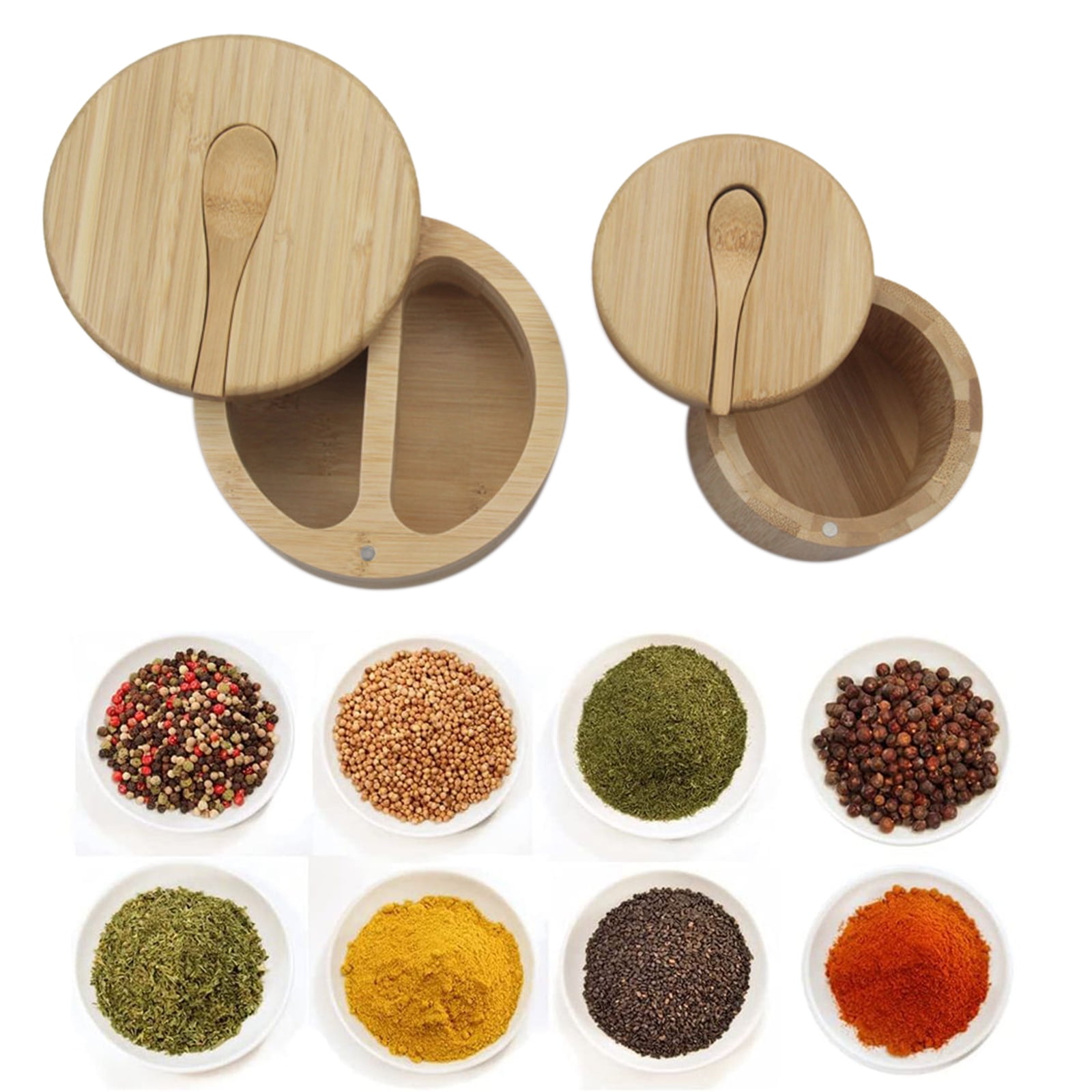 Bamboo Salt and Pepper Box Set of 1,No Chemical Smell,Builtin Serving