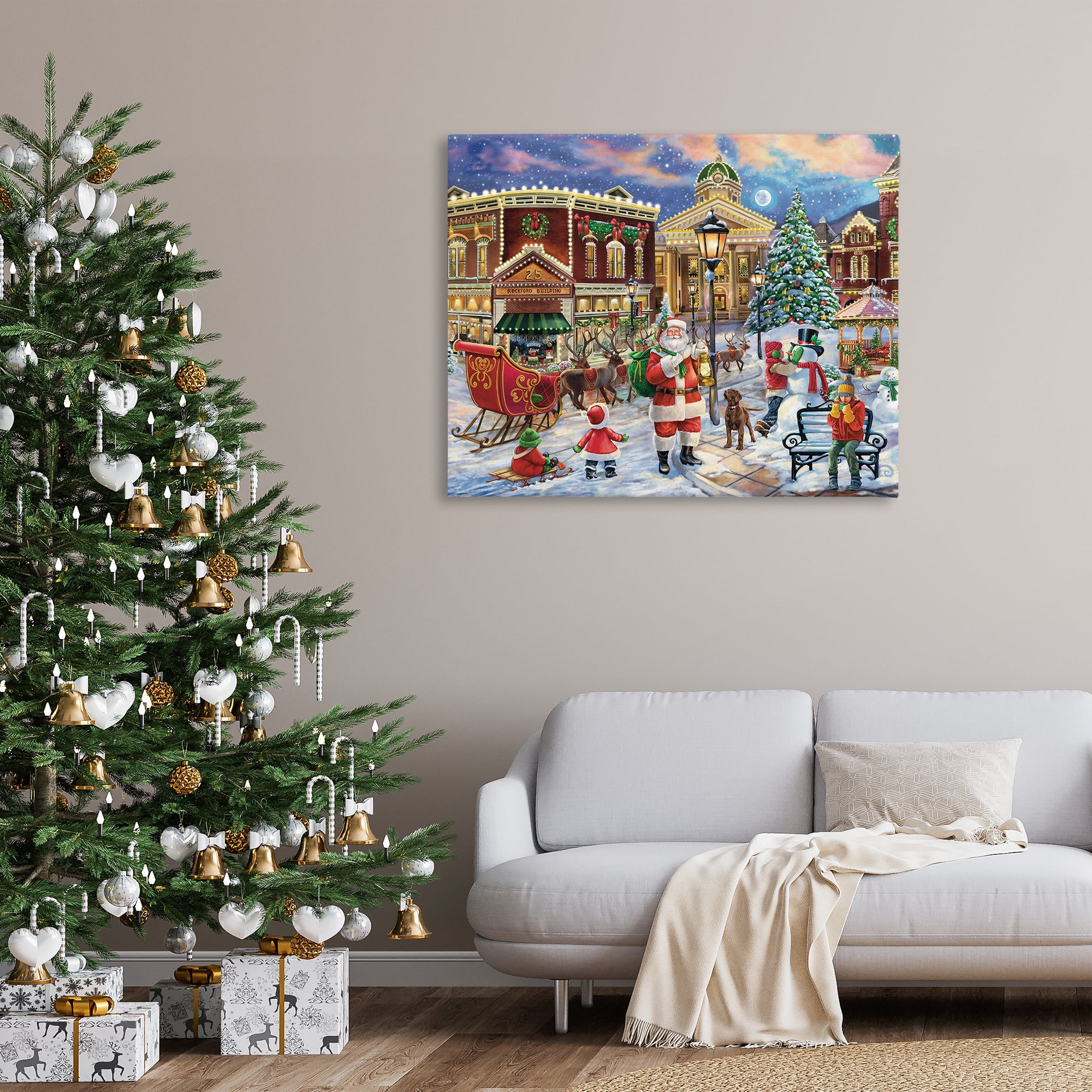Stupell Industries Santa in Town Square Holiday Painting Gallery Wrapped Canvas Art Print Wall Art, 48 x 36