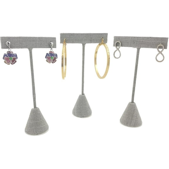 3 Grey Linen 4.75" Earring T Stand Showcase Displays