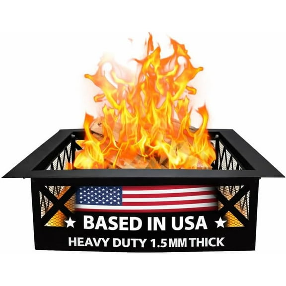 FEBTECH 36 Inch Portable Fire Pit Ring Square with Crossweave Design & in-Built Spark Protective Mesh