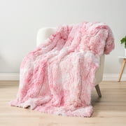 PAVILIA Pink Fluffy Throw Blanket for Couch, Twin Bed, Fuzzy Blanket for Women Men, Furry Plush Warm Blanket Bed Sofa, Super Soft Thick Faux Fur Sherpa Blanket Throw, Tie-Dye, 60x80