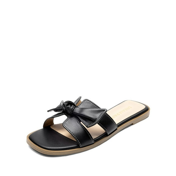 DREAM PAIRS Women’s Slide Sandals – Knotted Bow H Band Flat Slip-On Summer Slides