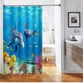 thumbnail image 4 of Dolphin Shower Curtain, Underwater Blue Sea Ocean Animals Tropical Fish Octopus Coral Reef Jellyfish Bubbles Coastal Beach Kids Bathroom Decor, Waterproof Fabric Shower Curtain, 72 X 72 Inch, 4 of 5