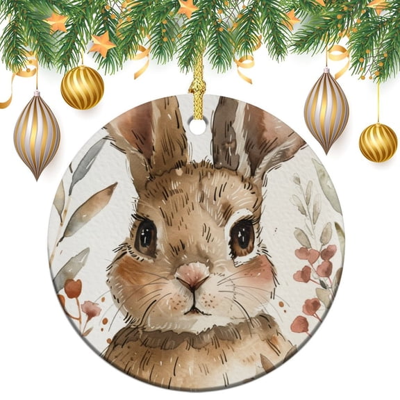 Cute Bunny Personalised Ceramic Ornament Watercolor Rabbit Christmas Tree Hangings Ceramic Ornament Xmas Tree Decor Holidays Decorations Gift