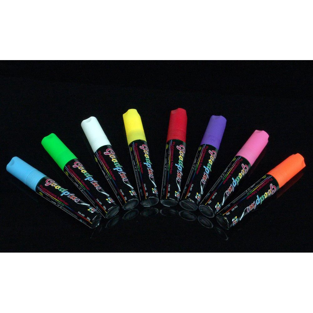 Set of 16, Neon Chalk Wet Erase Markers for Blackboard, 5/8inch Flat