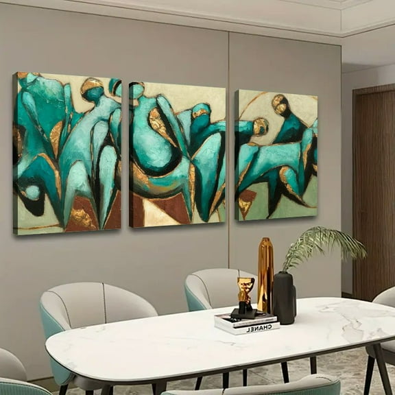 Shadudu Abstract Teal and B Wall Art Canvas Ready To Hang Home Decor 16x24in 3pc with Frame Inside 16x24x3pcs
