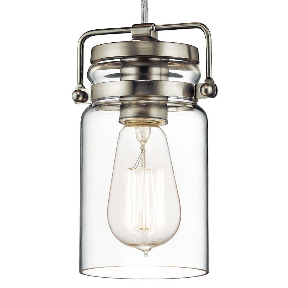 1 Light Farmhouse Simple Mini Pendant Light Fixture with Clear Mason Jar Style Glass-Olde Bronze Finish Bailey Street Home 147-Bel-1634687