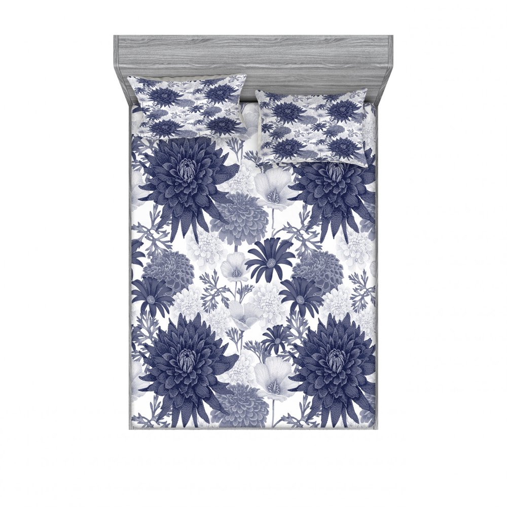 Dahlia Flower Bedding Set with Sheet & Covers, Dotted Digital Paint of