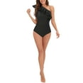 thumbnail image 3 of successthop One Shoulder Swimsuits for Women Black One Piece Bathing Suits Thong Solid Swimwear Beachwear M, 3 of 7