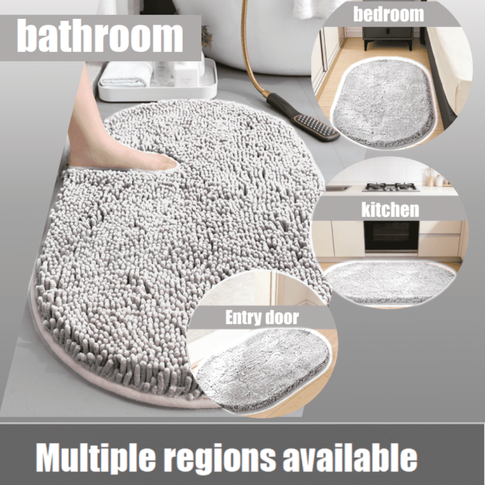 MK Gdledy Chenille Oval Bath Rug 16x24, Rubber Backing Quick Dry Washable Microfiber Mats，White