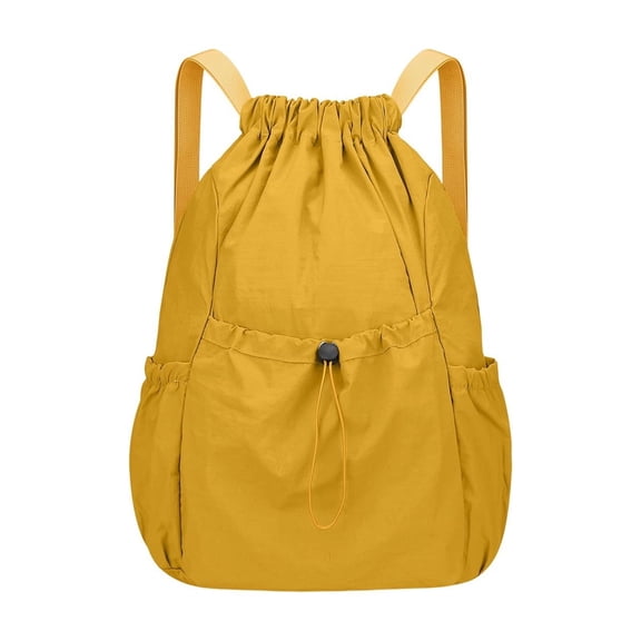 Foldable Lightweight Nylon Cinch Drawstring Bag, Unisex String Backpack for Men Women, Portable Storage Sack for Gym, Sports, Travel, Shopping and Casual Outdoor Use (Yellow)