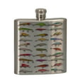 thumbnail image 1 of KuzmarK 6 oz. Stainless Steel Flask Set in Black Presentation Box -  Many Fishing Lures, 1 of 2