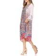 thumbnail image 3 of Sakkas Miui Ligthweight Rhinestone V Neck Printed Short Caftan Dress / Cover Up - FOW210-White - One Size, 3 of 5