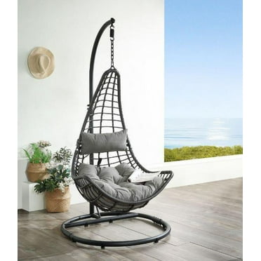 Acme Vasant Patio Swing Chair with Stand - Fabric & Wicker 45082