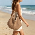 thumbnail image 2 of Luvior Women’s Knitted Hollow Beach Tote – Large Capacity Woven Shoulder Bag, Breathable Casual Travel Purse for Summer Khaki, 2 of 5