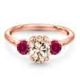 thumbnail image 3 of Gem Stone King 1.50 Ct Oval Peach Morganite Red Created Ruby 18K Rose Gold Plated Silver Ring, 3 of 6