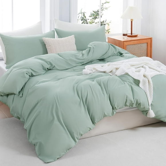 TEMOGU-Sage Green Duvet Cover Set Ultra Soft and Comfy 3 Piece Comforter Covers Bedding Set Includes 2 Pillowcases and 1 Duvet-Cover with Zipper (King 104"x90", No Comforter)