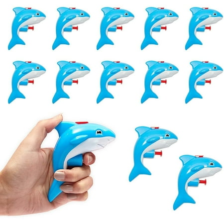 12 Pack Mini Shark Water Guns for Kids Birthday, Blue Squirt Toys for Summer Pool Party Favors