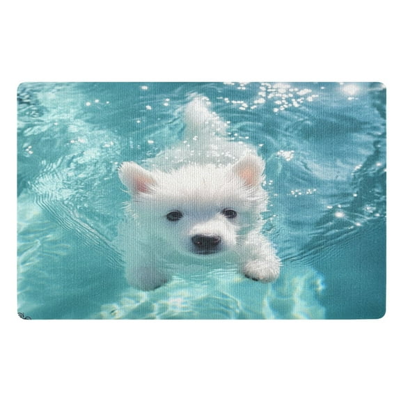 BZSMCE Floor Mats 32x20in White Puppy Swimming Creativity Doormats