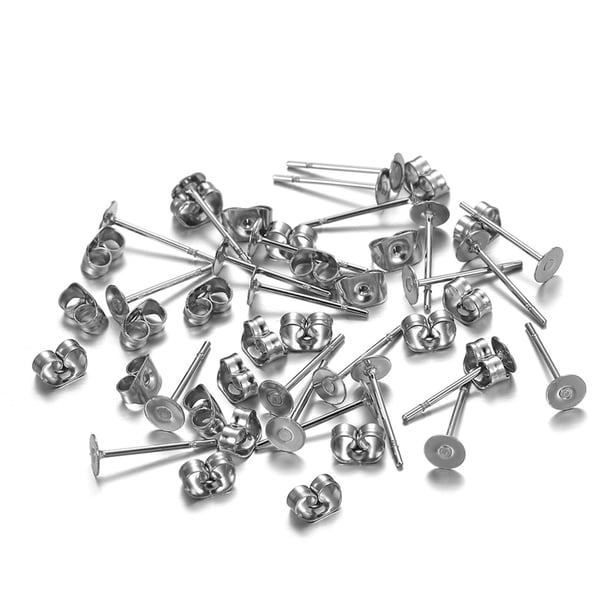 Bewildely 100 juegos de bandeja para oreja, hallazgos de joyería, pendientes, topes, ajuste hipoalergénico, pendiente , accesorio para mujer y Artesanía Color Acero/ 4mm