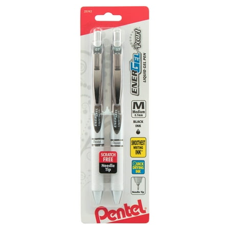 Pentel EnerGel Pearl Retractable Liquid Gel Pen, Needle Tip (0.7mm) Medium Line, Black Ink, 2-Pk
