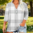 thumbnail image 2 of Posijego Plus Size Womens Plaid Tops Casual V Neck Spring Dressy Blouses Pullover Loose Graphic T-Shirts Summer Clothes, 2 of 5