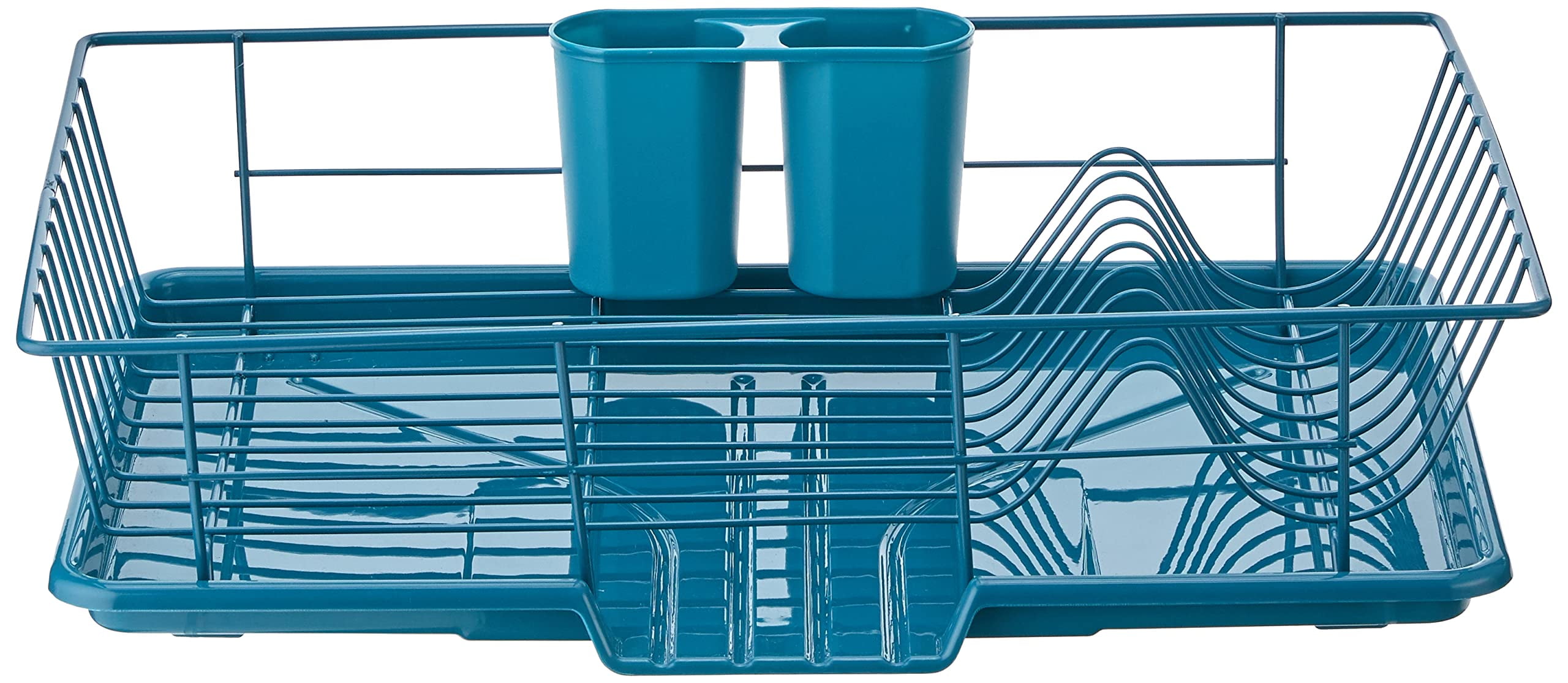 Metal, Plasic 3 Piece Dish Drainer Rack Set with Drying Board and Utensil Holder, 17" x 12" x 5", Beige