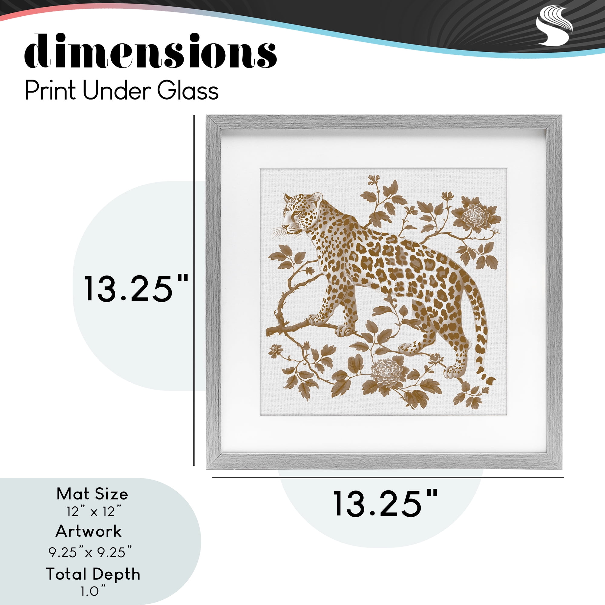 Earthy Details Vintage Leopard Gray Framed Print Under Glass, design by Lettered and Lined