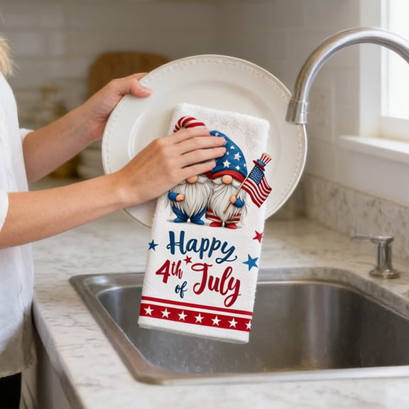 Independence Day Kitchen Towel - Patriotic Red White Blue Stars Stripes Dish Cloth, 4th of July Decor Absorbent Tea Towel for Cooking Baking and Party Supplies, American Flag Theme Hand Towel