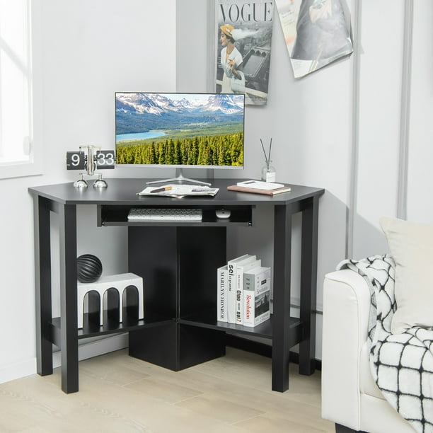 Bureau/Table dâ€™Angle,Bureau dâ€™Ordinateur,Table/Bureau Informatique en  Bois avec 3 Tablettes de Rangement pour Chambre,Salon,Bureau 120 x 60 x  77CM Noir/Blanc 