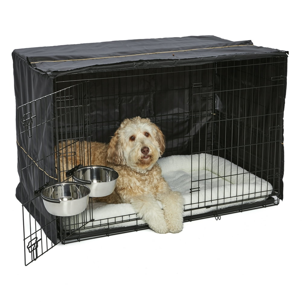 MidWest Dog Crate Starter Kit 48" 2Door iCrate, Pet Bed, Crate Cover & 2 Pet Bowls Ideal