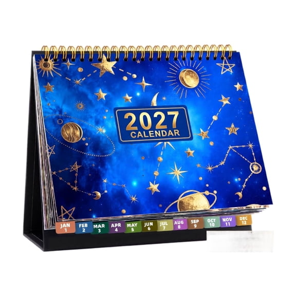 2027 Desk Calendar, 12-Month Spiral Bound Planner with Celestial Design, 8.6 X 7.3 Inch Standing Desktop Schedule Organizer for Office Or Home