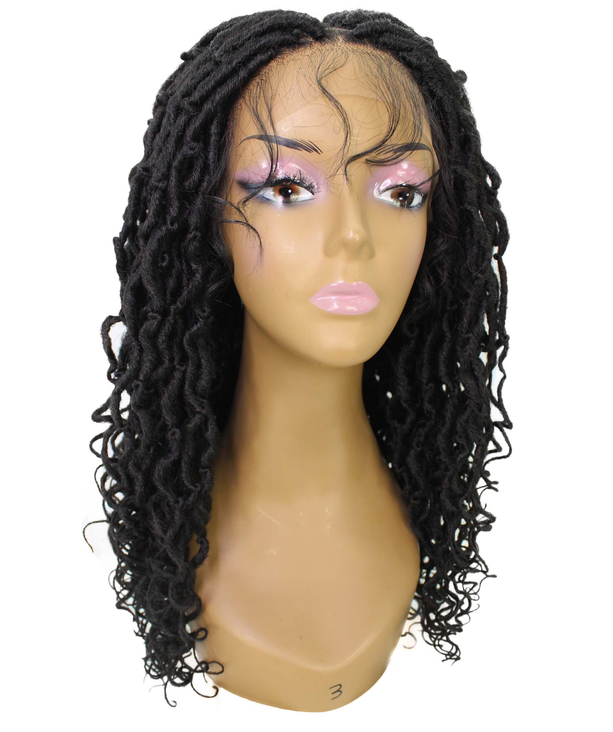 LUXLUXE Diamond Curly Locs 23 in Long 4X4 Hand Tied Lace Braid Braided Wig, Beauty Heat Resistant Fiber, Natural Black Color