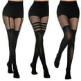 thumbnail image 7 of Womens Faux Thigh High Tights Stitching Opaque Suspender Pantyhose Mock Over the Knee Goth Striped Fishnet Stockings, 7 of 7
