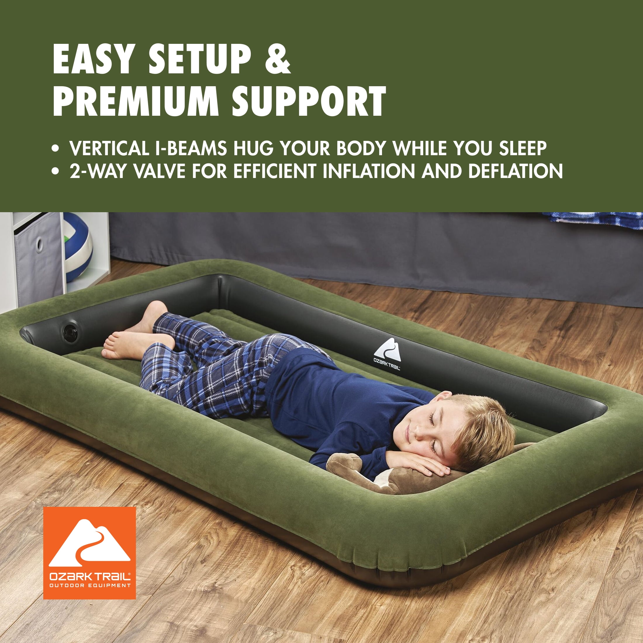 Ozark Trail Kids Air Mattress, Indoor/Outdoor Air Bed, Blow up Mattress Without Pump
