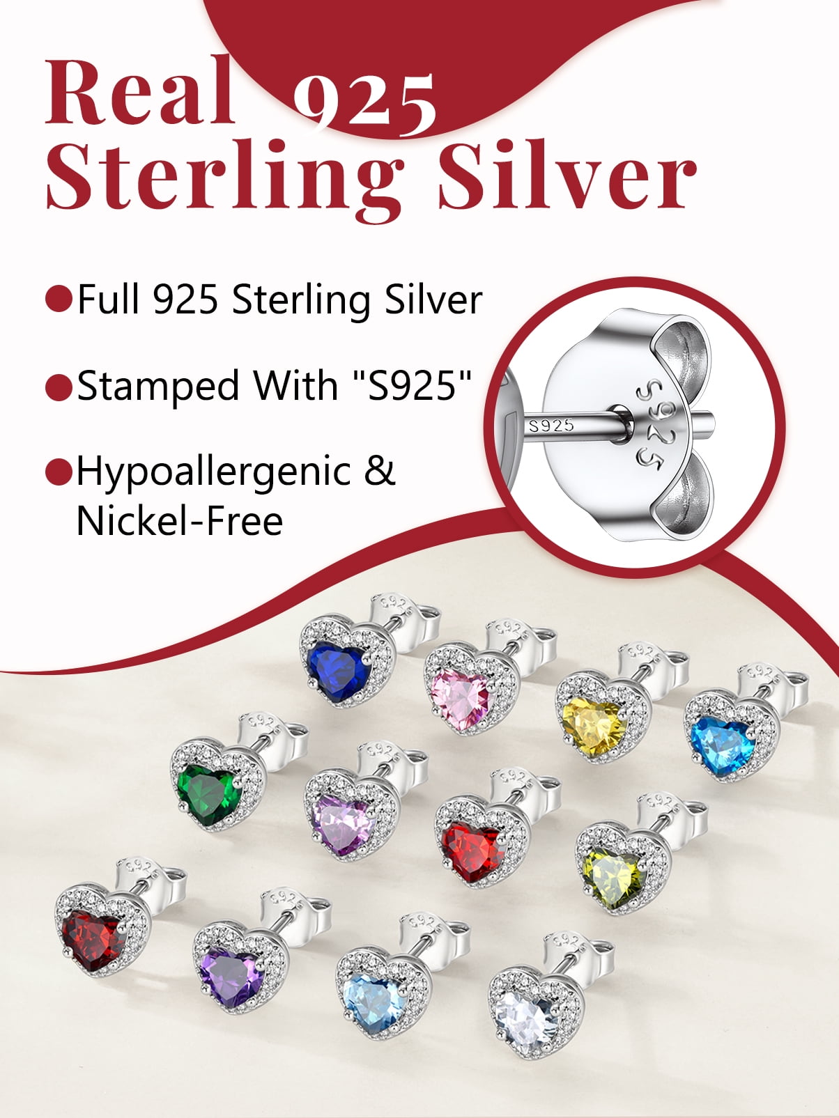 Silvora 925 Sterling Silver Heart Stud Earrings for Women January Birthstone Elegant Earring Birthday, Anniversary, Christmas Jewelry Gift